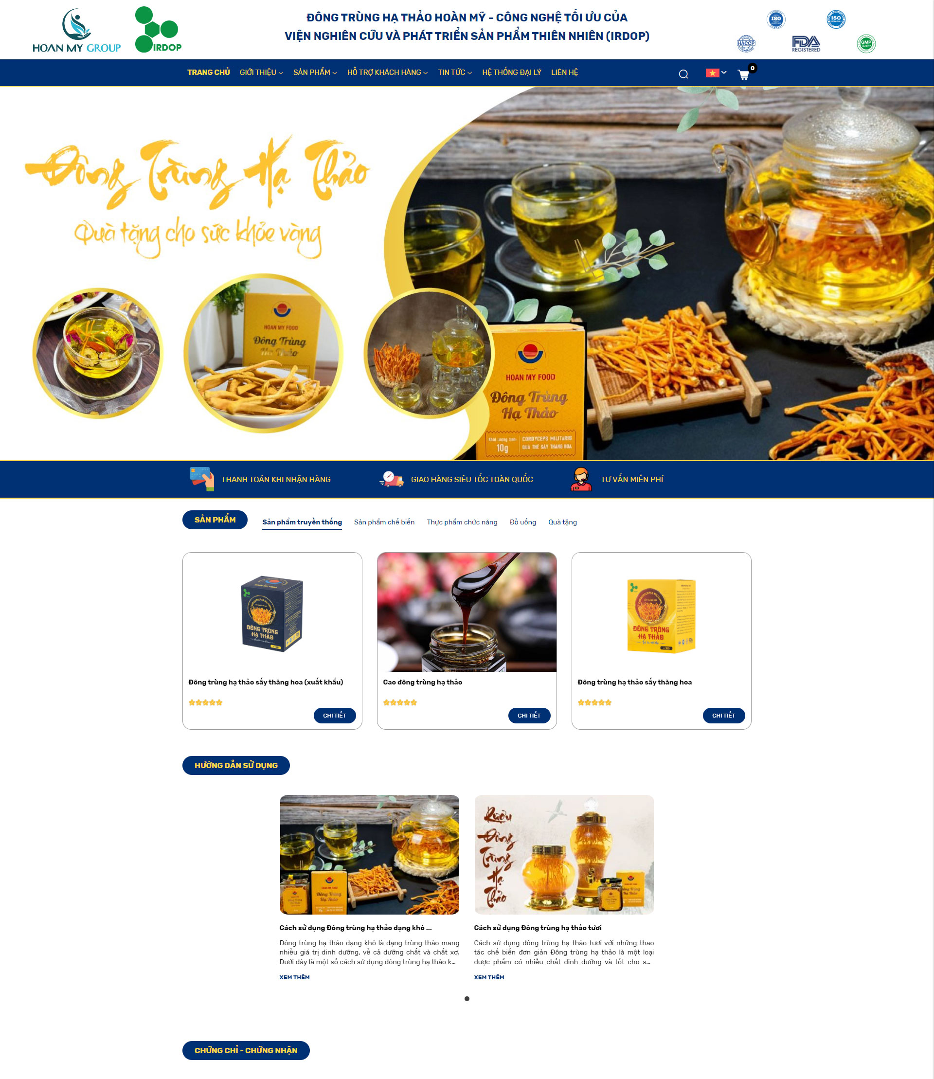 Mẫu thiết kế website đông trùng hạ thảo